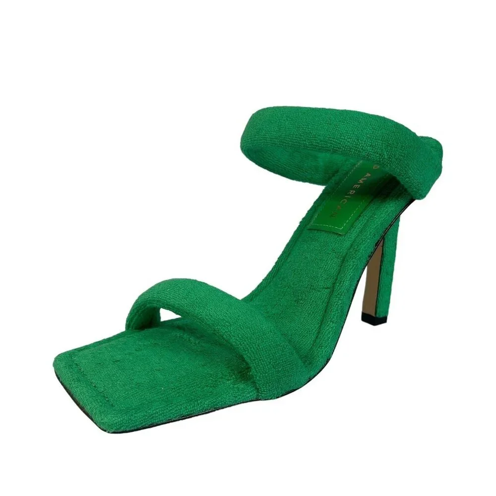 Good American Size 6.5 Heels Green Terry GA354T-X NEW Kardashian Summer Vacation